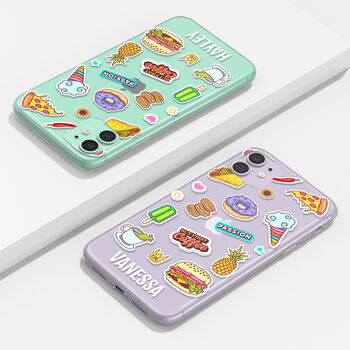 Personalised Food Stickers Name Clear Phone Case, 3 of 5