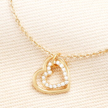 Sterling Silver Interlocking Crystal Heart Charm Bracelet In Gold, 2 of 4