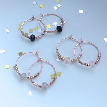 Rose Gold Hoops Elaborated With Grey Swarovski Crystals, 4 of 12
