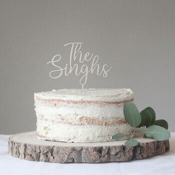 Personalised Surname Wooden Wedding Cake Topper, 3 of 5