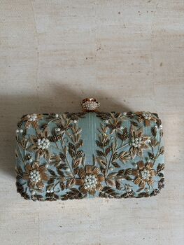 Green Silk Rectangular Clutch Bag, 5 of 12