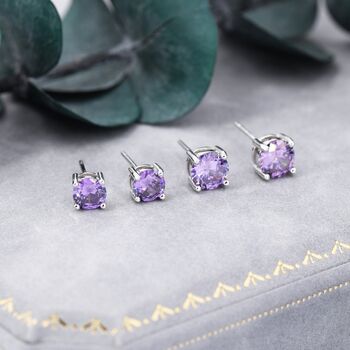 Amethyst Purple Cz Stud Earrings, 6 of 11