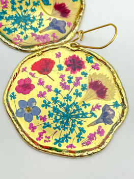 Large Gold Earrings With Colourful Flowers, 2 of 10