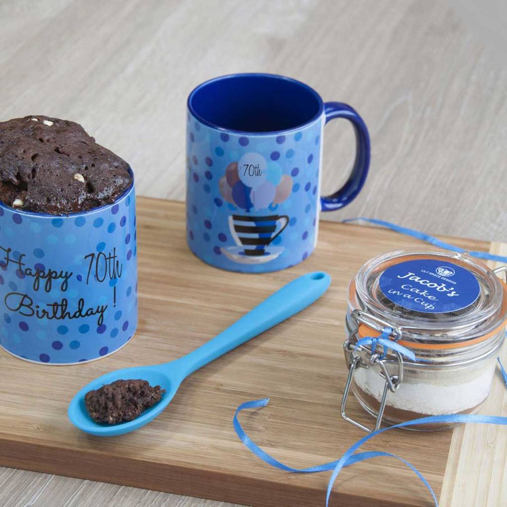 happy 70th birthday cake in a mug gift set by lily grace baking gifts
