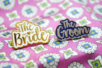 The Bride And The Groom Wedding Enamel Lapel Pin Set, 11 of 12