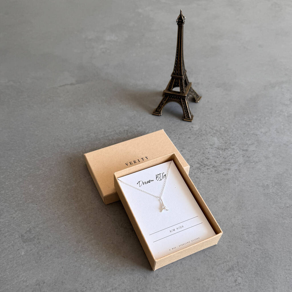 Dream Big Sterling Silver Eiffel Tower Necklace – Motivational Gift For Her, 1 of 8