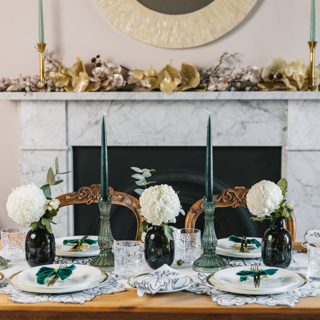 Forest Green Taper Dinner Candle Set By Truffle Tablescapes