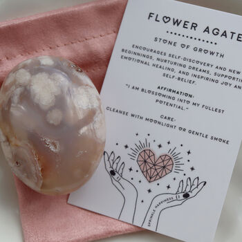 Flower Agate Palm Stone Gift With Pouch And Card, 3 of 9