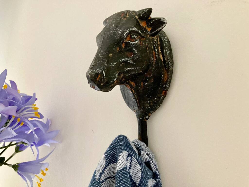 Black Distressed Cow Coat Hook Bathroom Kitchen Décor, 1 of 6