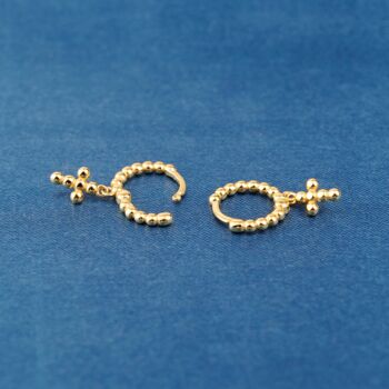 Gold Beaded Cross Hoop Earrings, 5 of 7