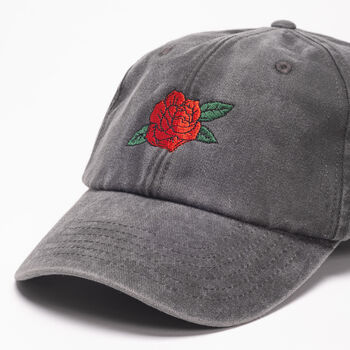 Embroidered Baseball Cap With Rose Design, 6 of 10