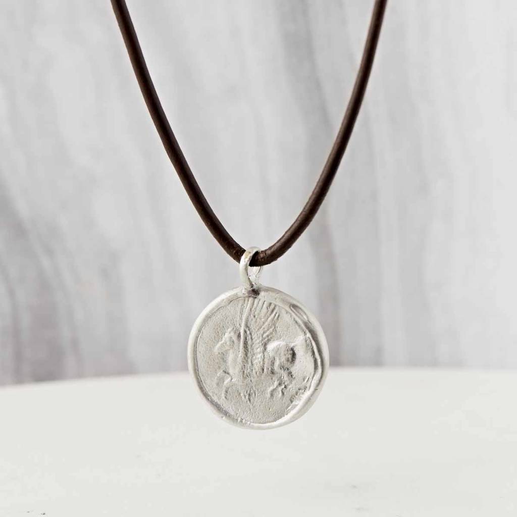 Men's Sterling Silver Pegasus Amulet Necklace, 1 of 4