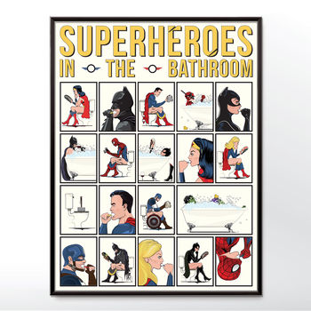 Superheroes In The Bathroom, Wall Art Print, 3 of 7