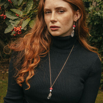 Red Mushroom And Raw Quartz Pendant Necklace, 3 of 6