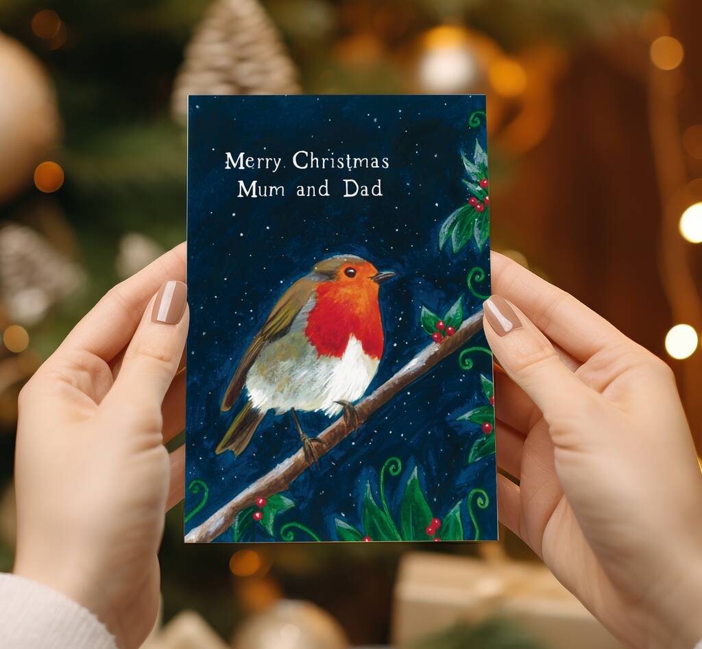 Robin Christmas Card Mum And Dad By Heidi Clawson Art