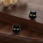 Sterling Silver Black Rhodium Coated Cat Earrings, thumbnail 1 of 12