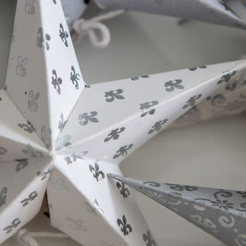 Eight Silver And White Paisley Mini Paper Star Lanterns, 4 of 4