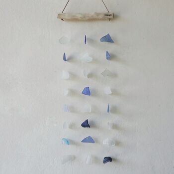 Recycled Glass Driftwood Mobile Blue And White, 4 of 4