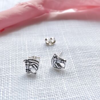 Sterling Silver Horse Head Stud Earrings On 'Just A Girl Who Loves Horses' Gift Card, 5 of 11
