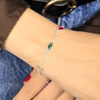Geometric Multicolour Stone Sterling Silver Bracelet, 4 of 4