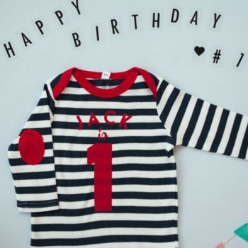 Long Sleeved Baby Birthday Top, Navy And White, 2 of 3