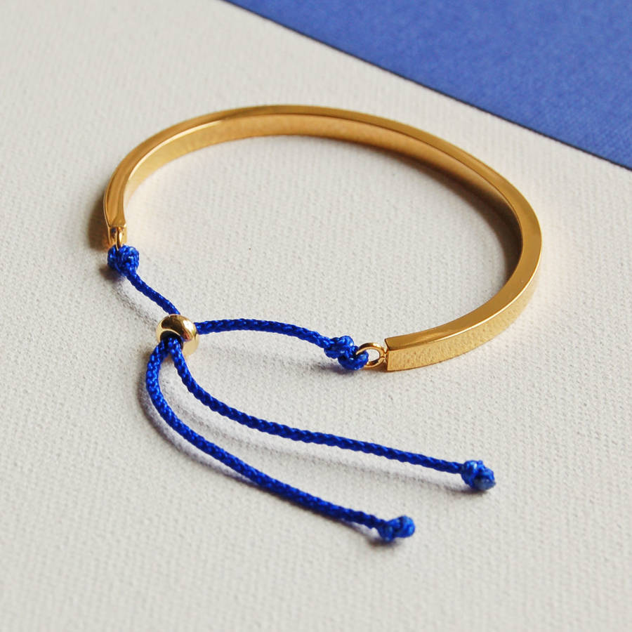 Gold Cuff Bangle With Royal Blue Cord, 1 of 3