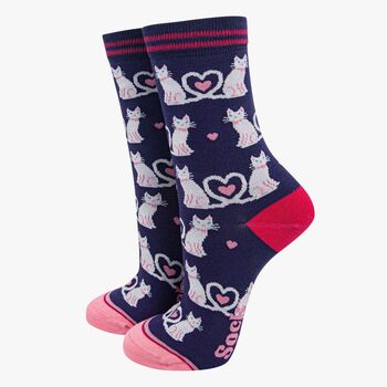 Party Cats Bamboo Socks Gift Box Women's Pink Navy, 4 of 4