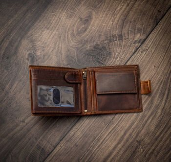 Personalised Brown Leather Wallet Trifold Rfid, 6 of 12