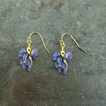 Blue Iris February Birth Flower Earrings, Gold Tone, 2 of 3