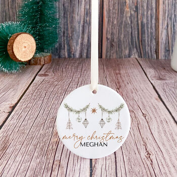 Custom Merry Christmas Ceramic Ornament With Name, 6 of 7