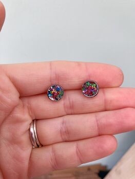 Rainbow Pressed Flower Stud Earrings, 2 of 4
