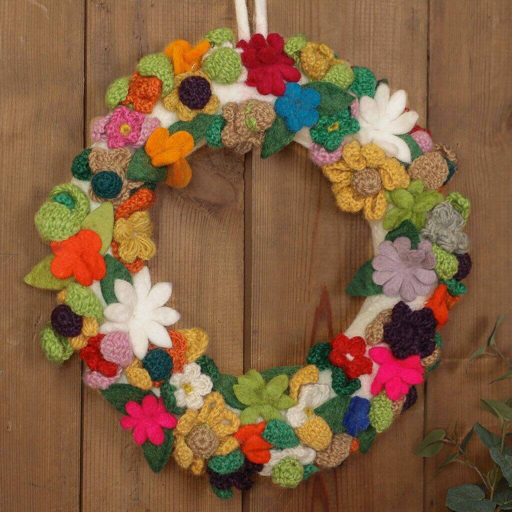 handmade wool floral wreath by dibor