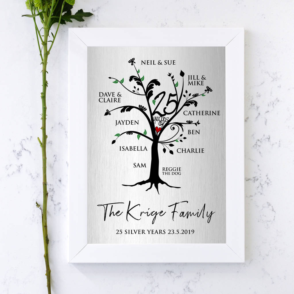 Personalised Metal Silver Anniversary Family Tree Art By A Type Of ...