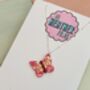 Pink Butterfly Glitter Charm Necklace / Garden Party Gift / Cute Nature Jewellery / Handmade Accessories, thumbnail 3 of 7