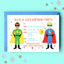 Twin Or Joint Superhero Birthday Party Invitations, thumbnail 3 of 5