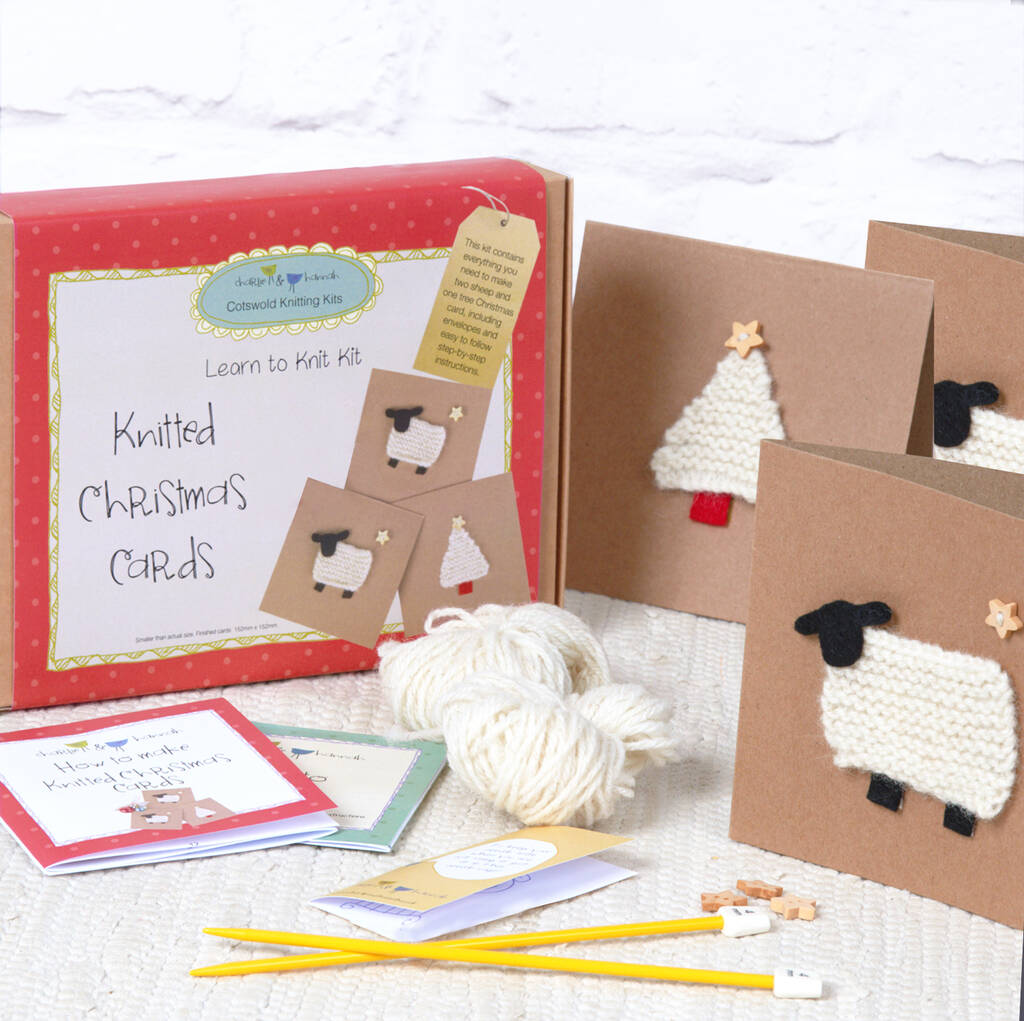 Christmas Cards 'learn To Knit’ Kit By Charlie&Hannah
