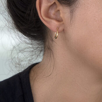 9ct Yellow Gold Mini Textured Creole Hoop Earrings, 2 of 3