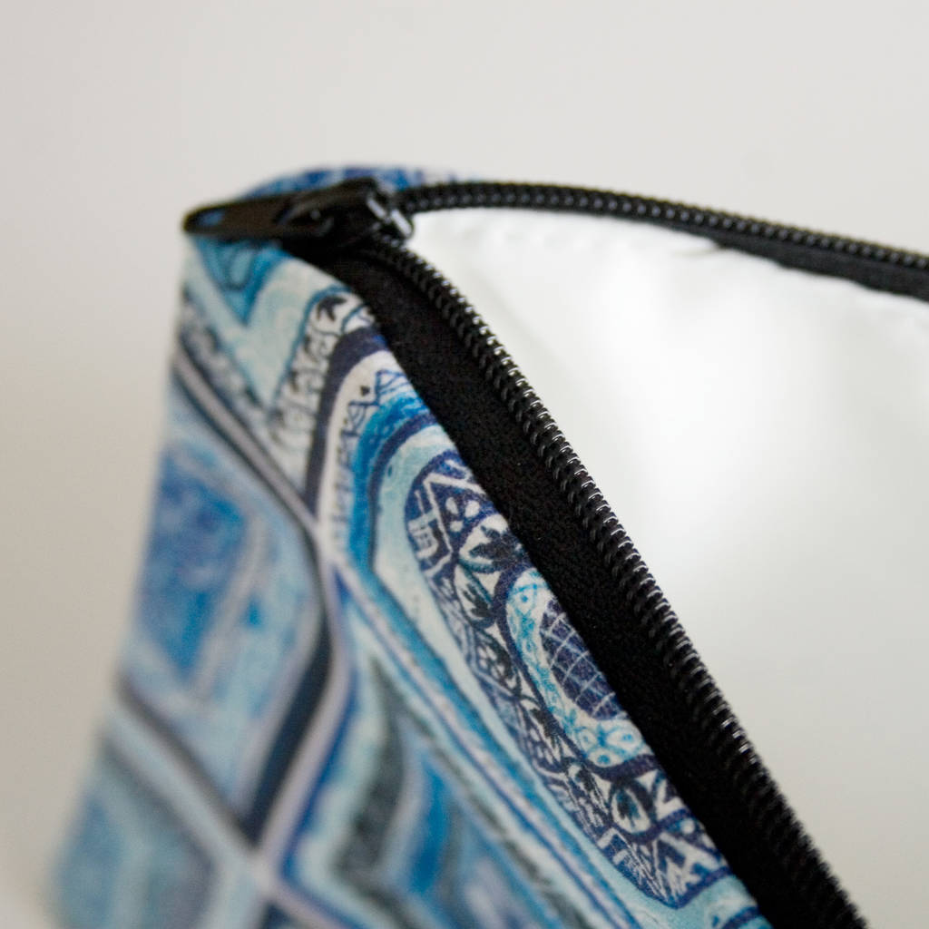 Portugal Tiles Blue And White Cotton Cosmetics Bag By Made by Ilze
