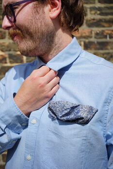 Mens Blue Floral Print Pocket Square, 5 of 8