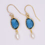 Gold Plated Long Drop Blue And Pearl Earrings, thumbnail 1 of 4
