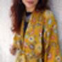 Yellow Floral Silk Blend Kimono Dressing Gown, thumbnail 2 of 5