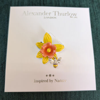 Yellow Daffodil Flower Brooch, Silver Plated, 3 of 4