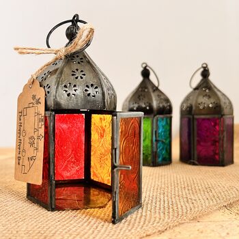 Handmade Moroccan Style Lantern Orange Blue And Purple, 2 of 8
