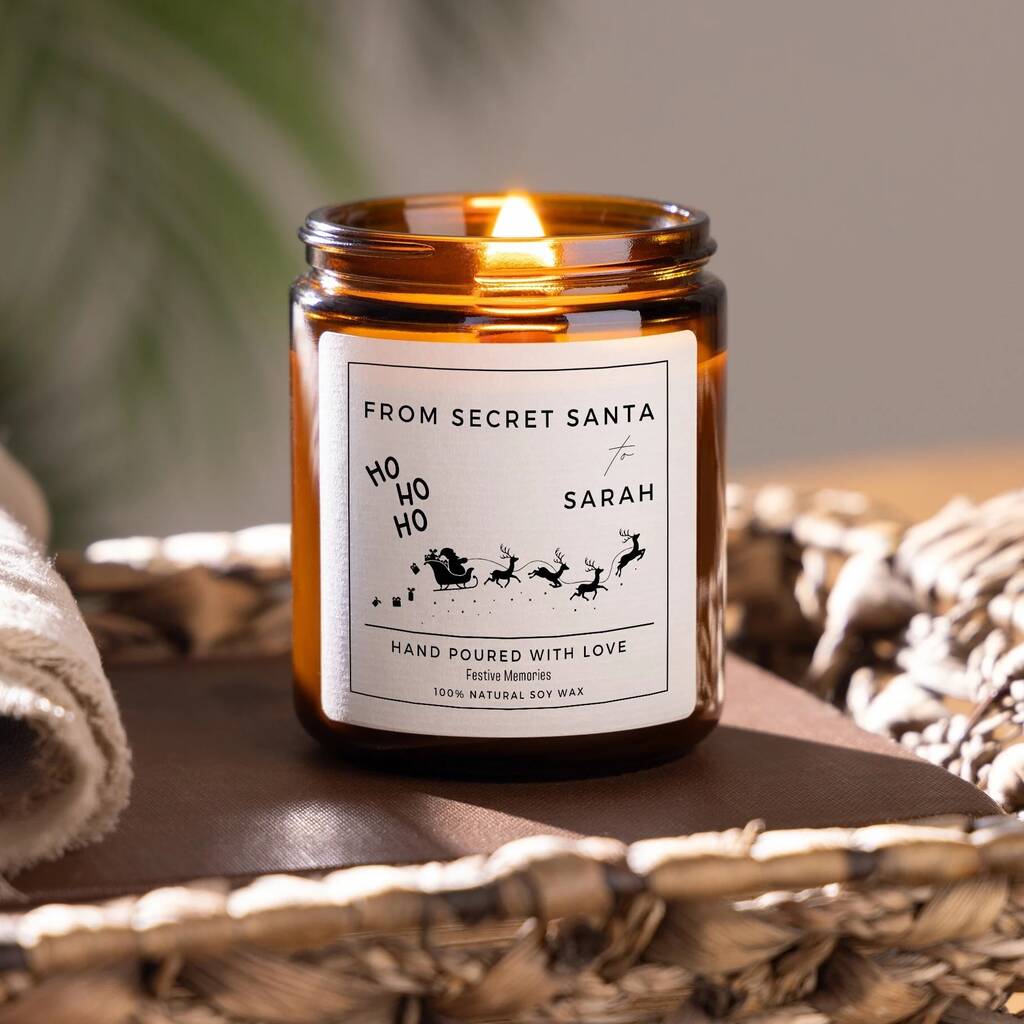 Secret Santa Personalised Christmas Soy Wax Scented Candle Gift Set, 1 of 4