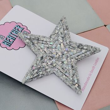 Large Star Silver Glitter Resin Hair Clip, 2 of 4