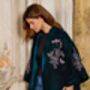 Wild Flowers And Butterflies Teal And Pink Velvet Embroidered Short Kimono, thumbnail 2 of 10