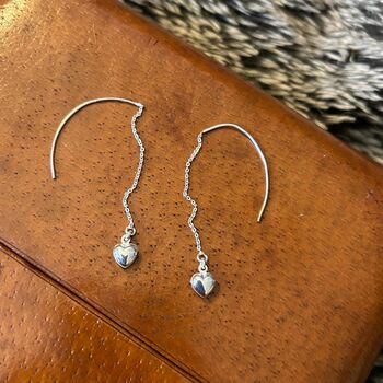 Heart Sterling Silver Ear Threader Earrings, 2 of 4