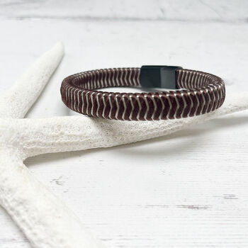 Woven Leather And Stainless Steel Bracelet For Men, 12 of 12