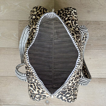 Quilted Cotton Leopard Print Duffle Bag, 4 of 5