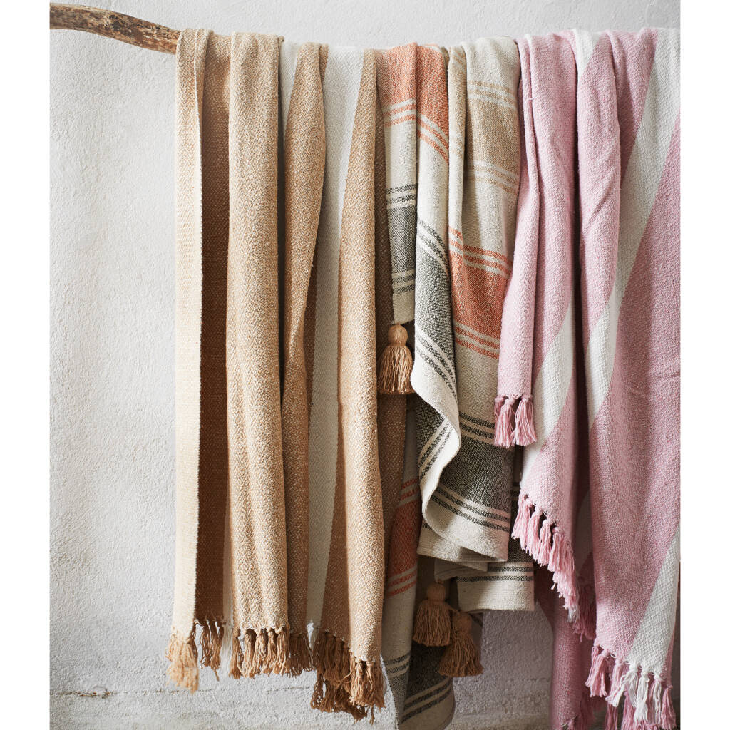 Striped Natural Cotton Woven Throw, 1 of 3